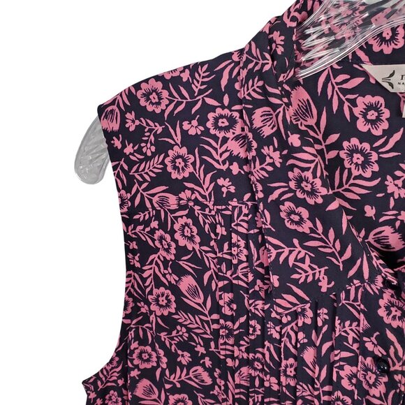 Nanette Lepore 12 Dress Floral Cottage Prairie Fit Flare Button Front Navy Pink - Picture 11 of 12